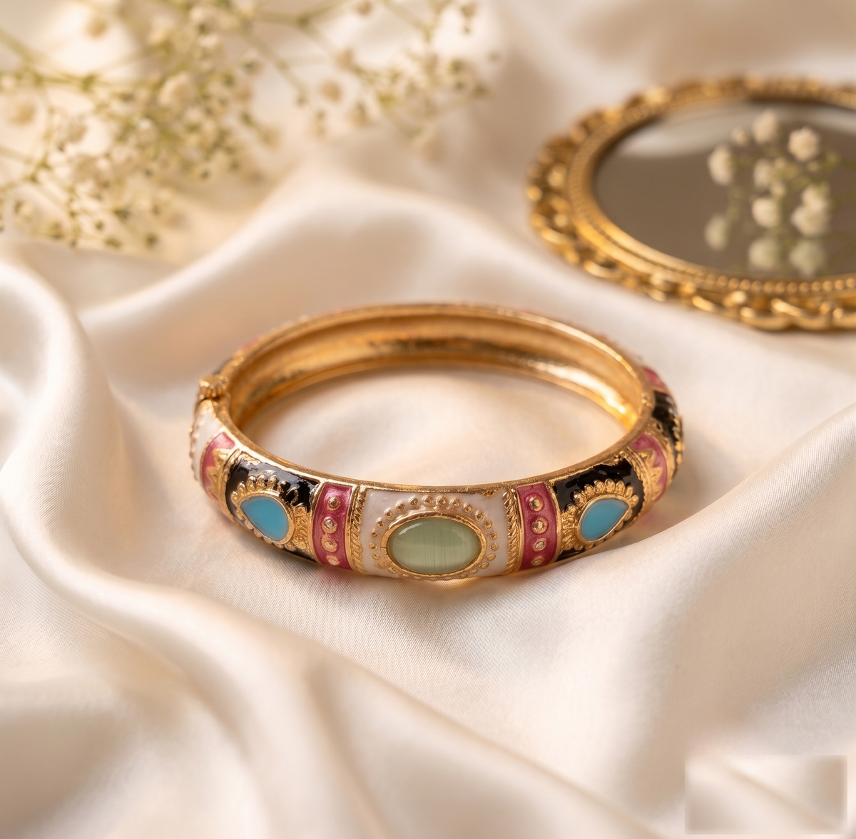 Multicolour Stone Meenakari Kada set of 2 in gold-tone