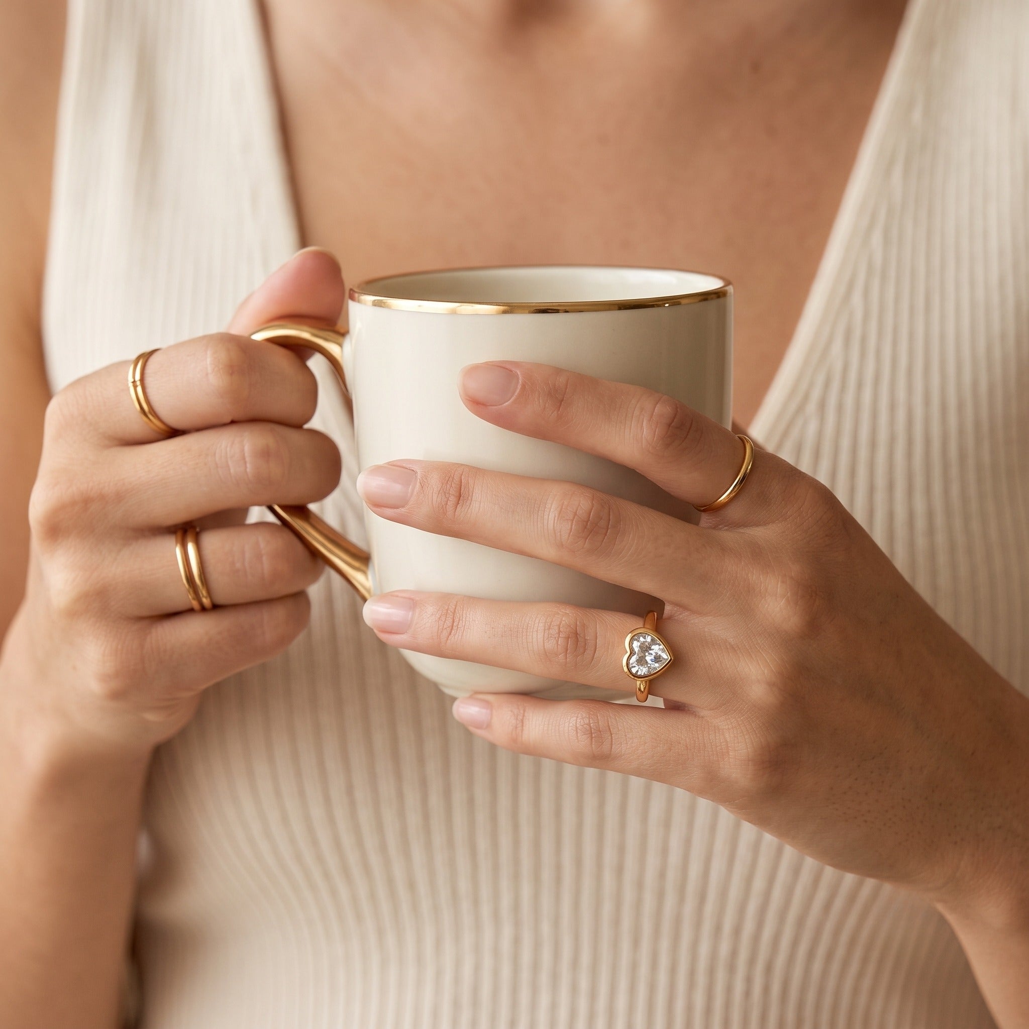 Close-up of the heart Monolith CZ solitaire ring
