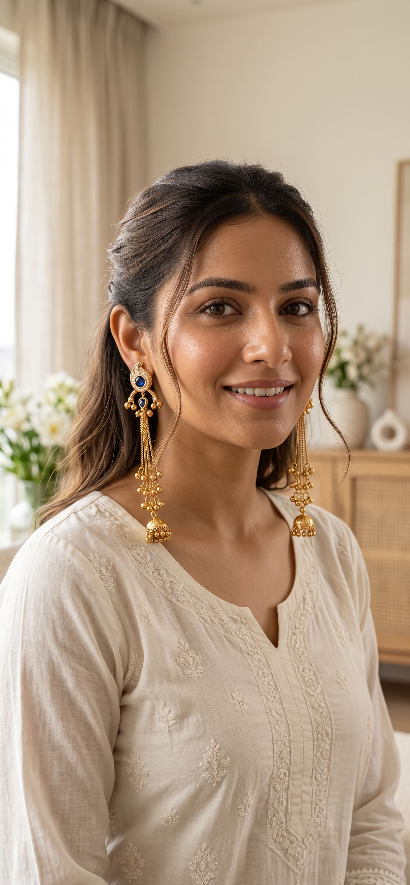 Navy Blue Kundan Long Gold-tone Jhumki