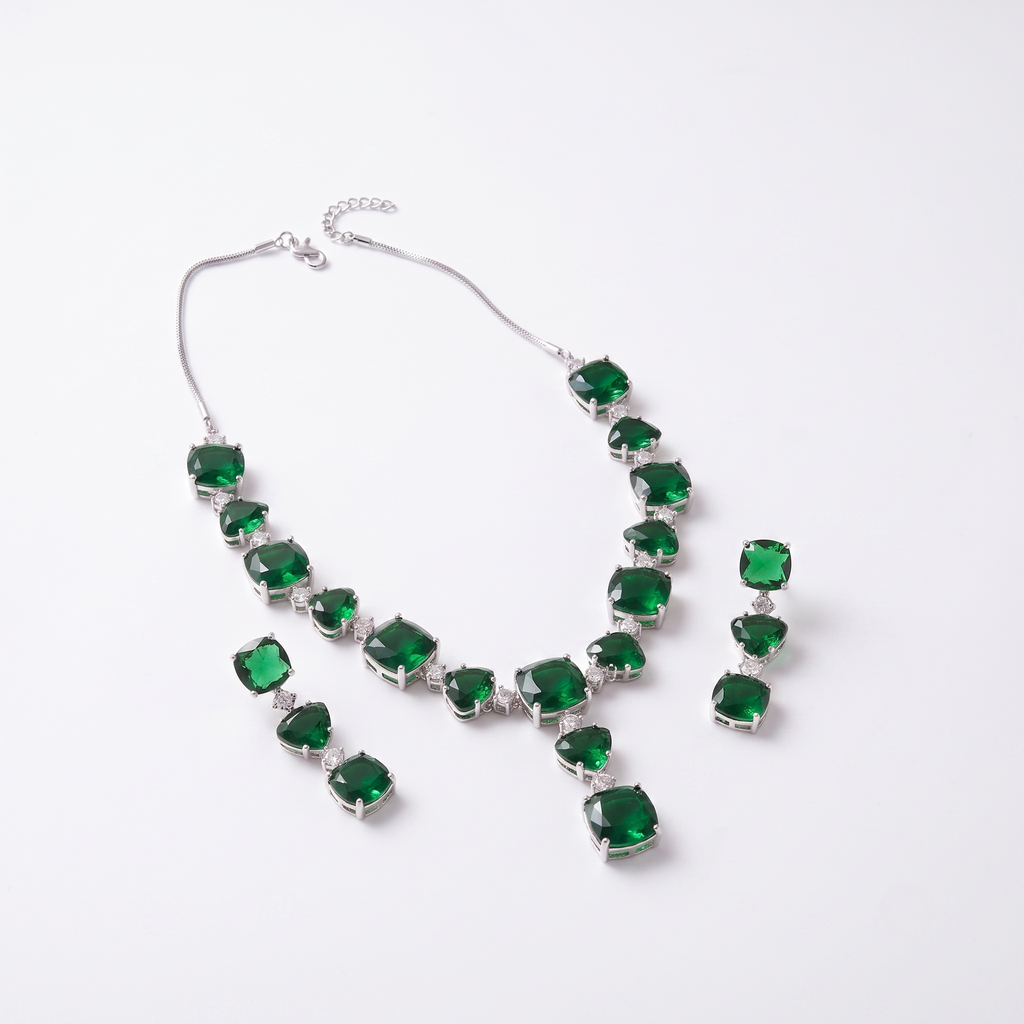 Green with Envy — Emerald Crystal Statement Necklace & Earring Set