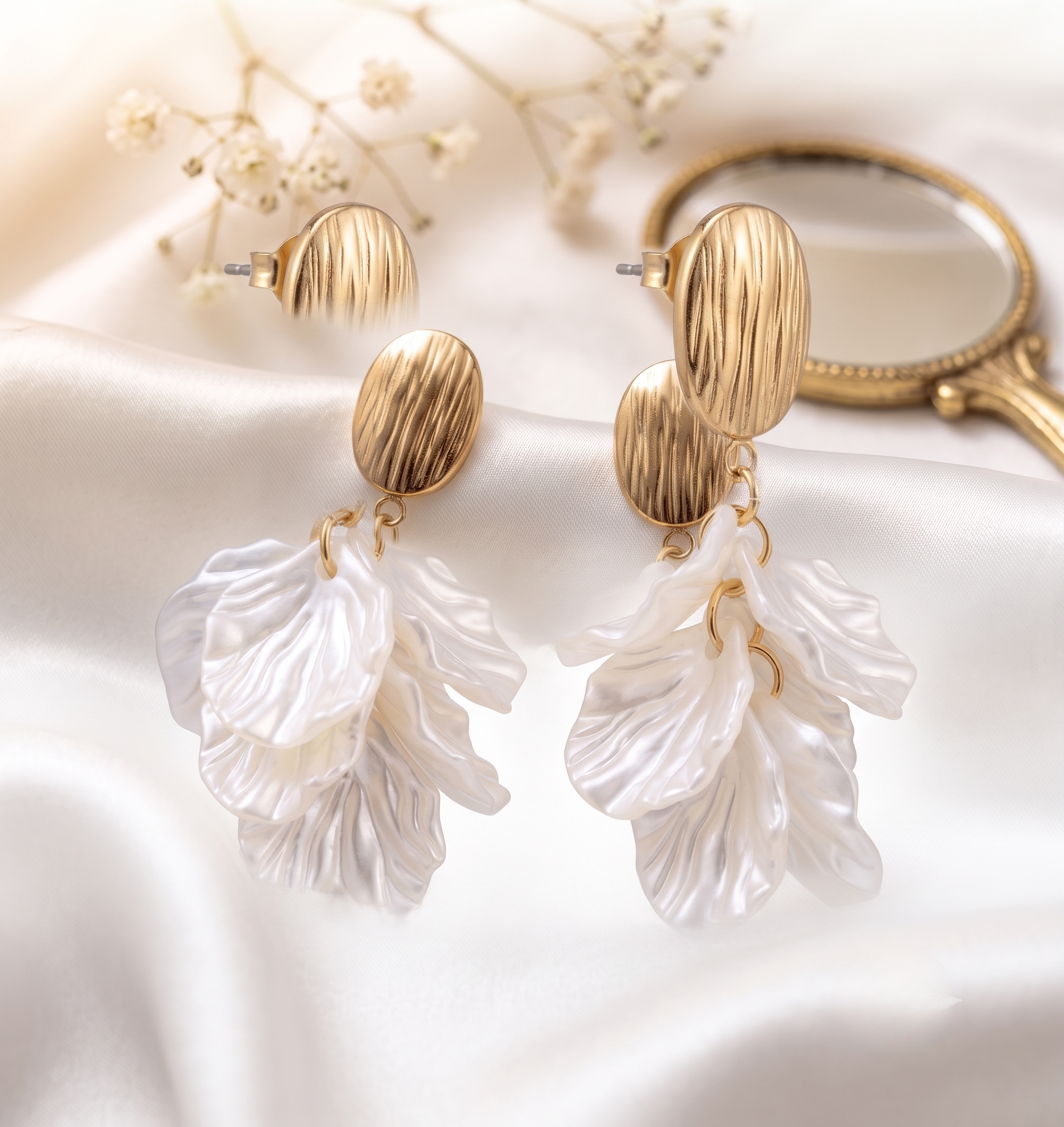 Ivory Acrylic Petal Drop Earrings