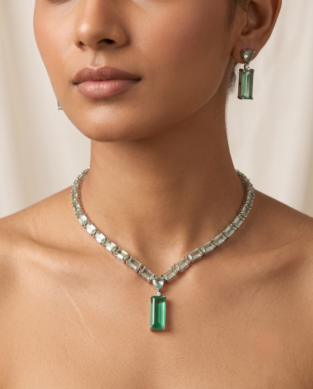 Emerald Green Pendant CZ Choker Set