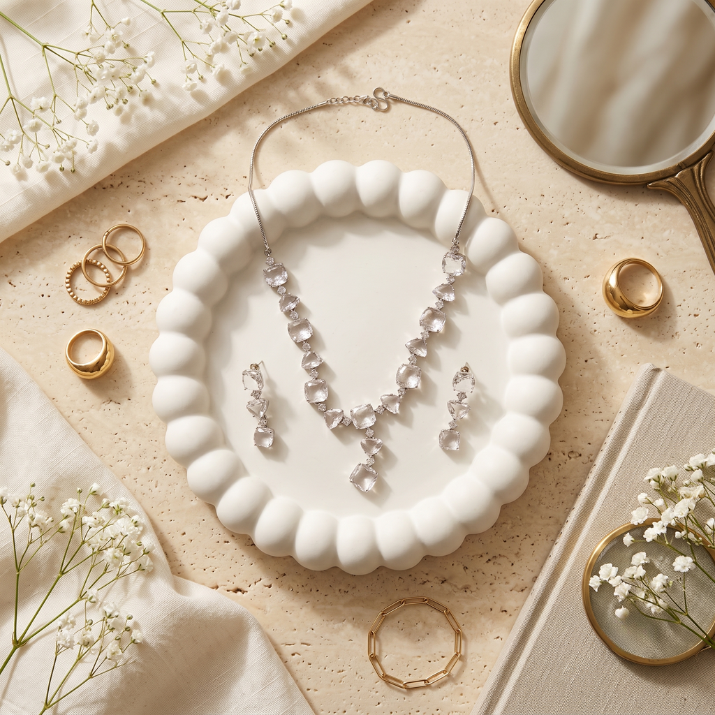 On the Rocks :  Crystal Statement Necklace & Earring Set