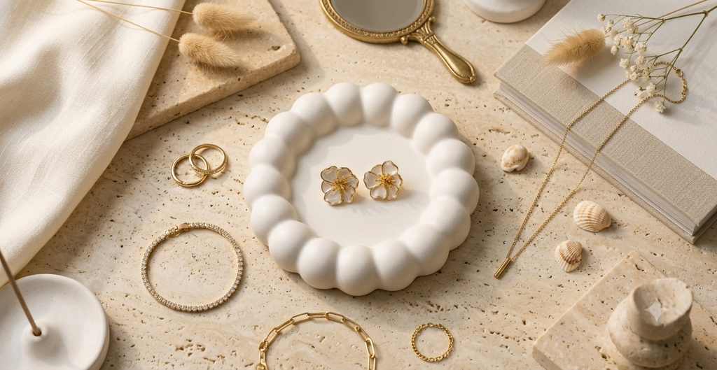 White Glossy Ivory Enamel Floral Earrings