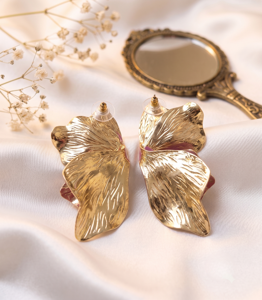 Olive Green Glitter Petal Statement Earrings