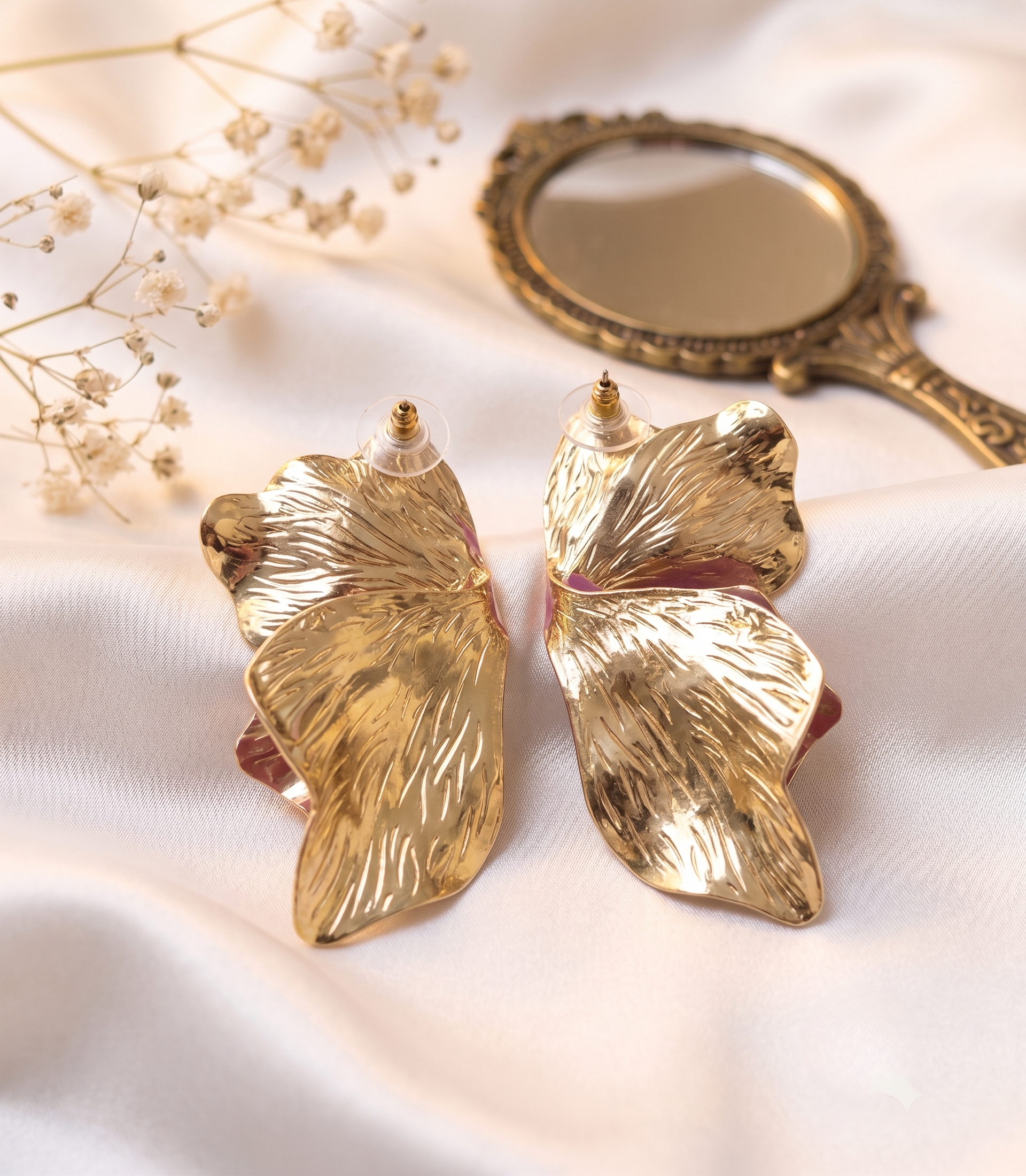 Pink Glitter Petal Statement Earrings