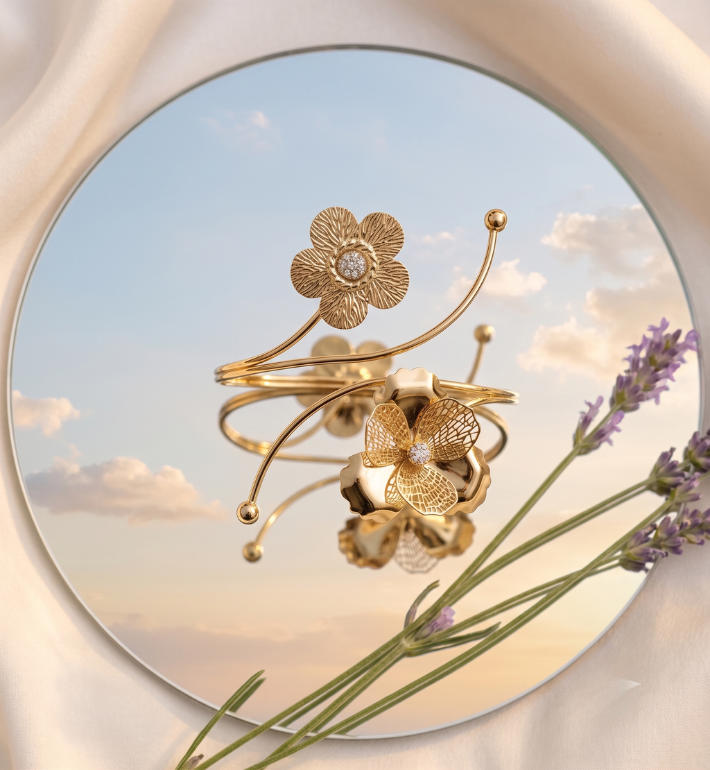 Silver Flower Arm Cuff Bracelet