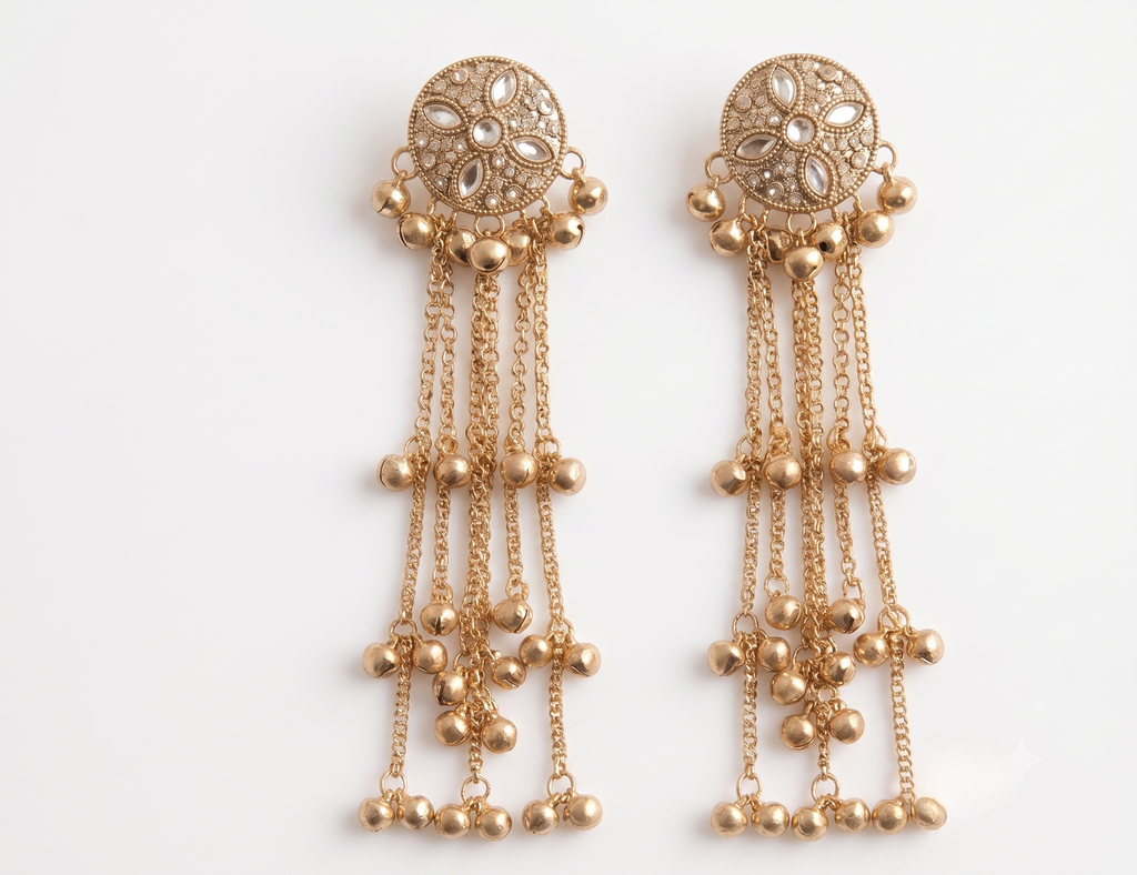 Gold Ghungroo Tassel Bell Stud Jhumki