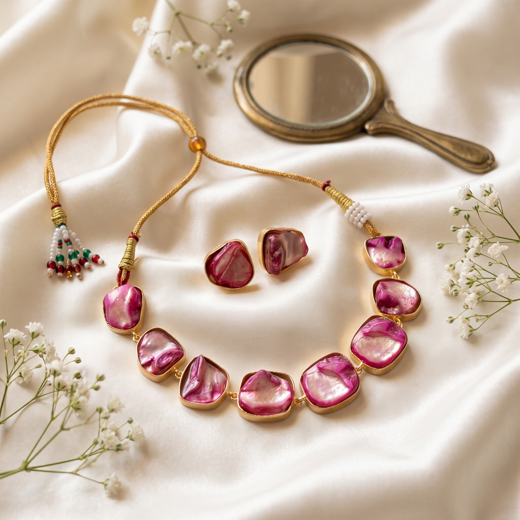 Pink Mother of Earth Necklace & Earring Set