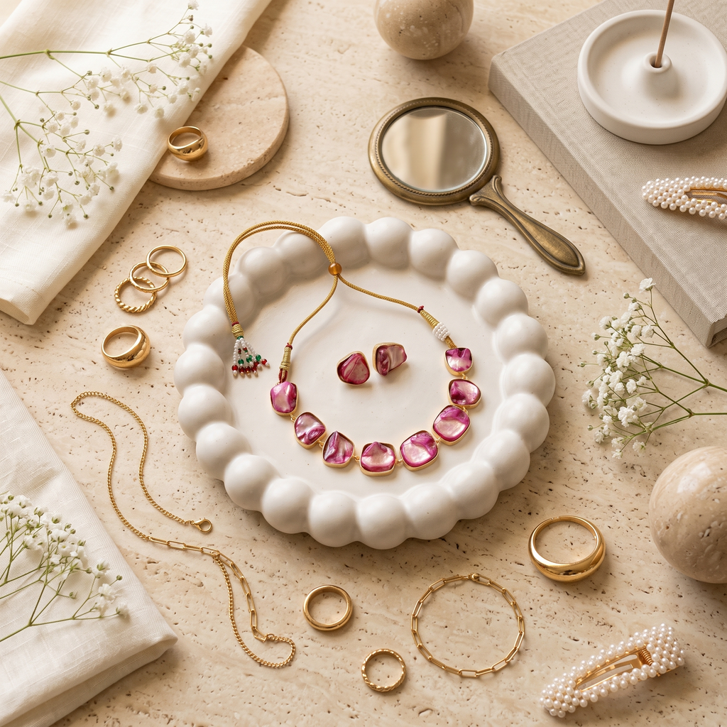 Pink Mother of Earth Necklace & Earring Set