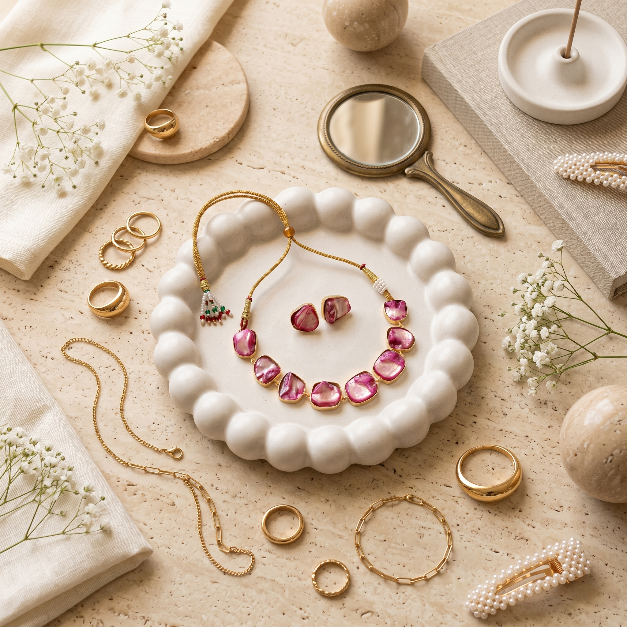 Pink Mother of Earth Necklace & Earring Set