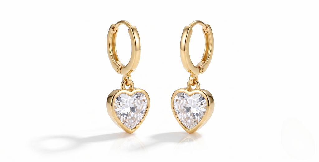 Dewdrop Trio (Heart) — Crystal Drop Huggie Hoops · Set of 3