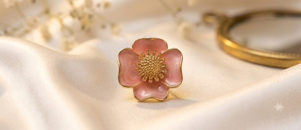 Pink Flower Enamel Stud Earrings
