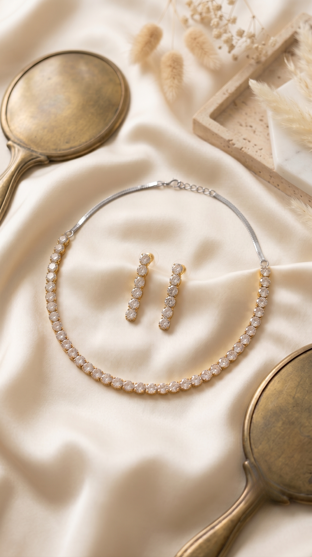 Gold CZ Choker Necklace & Earring Set