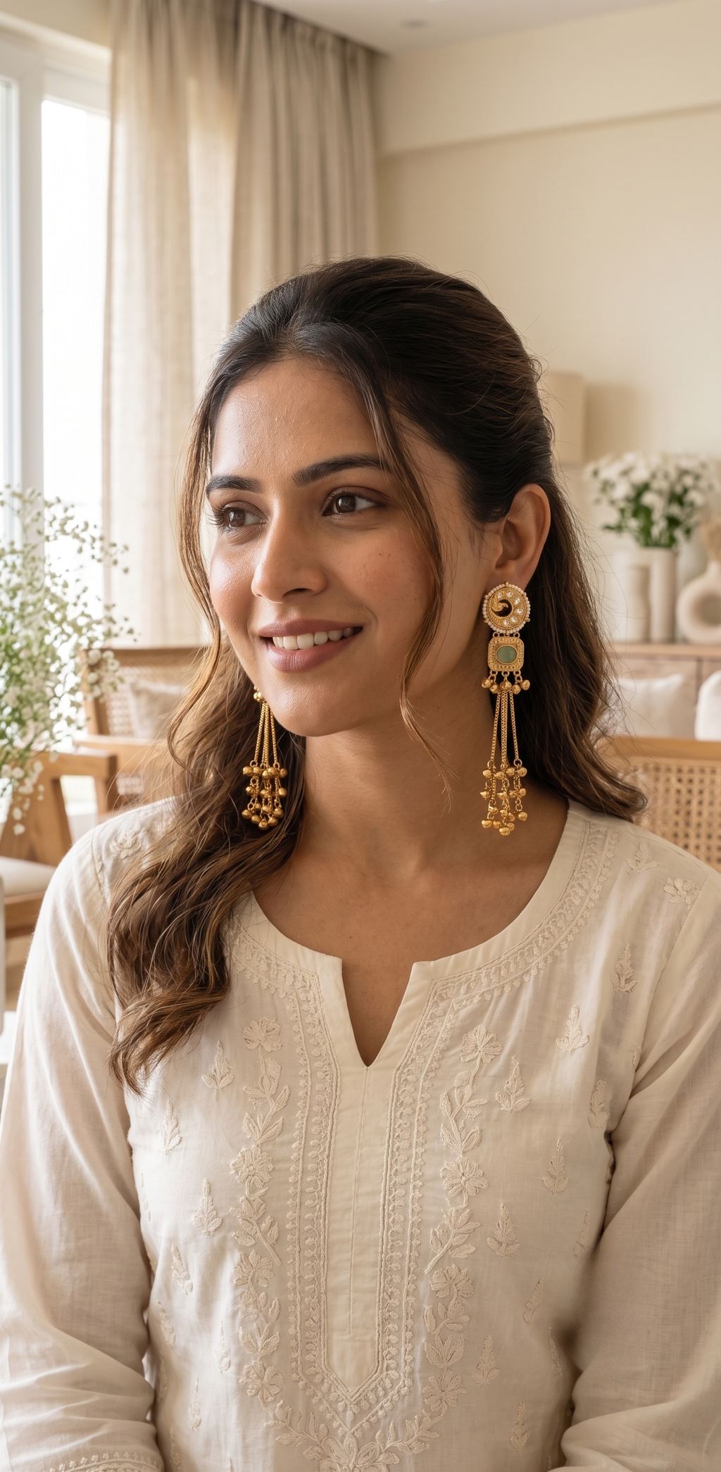 Mint Green Kundan Long Gold-tone Jhumki