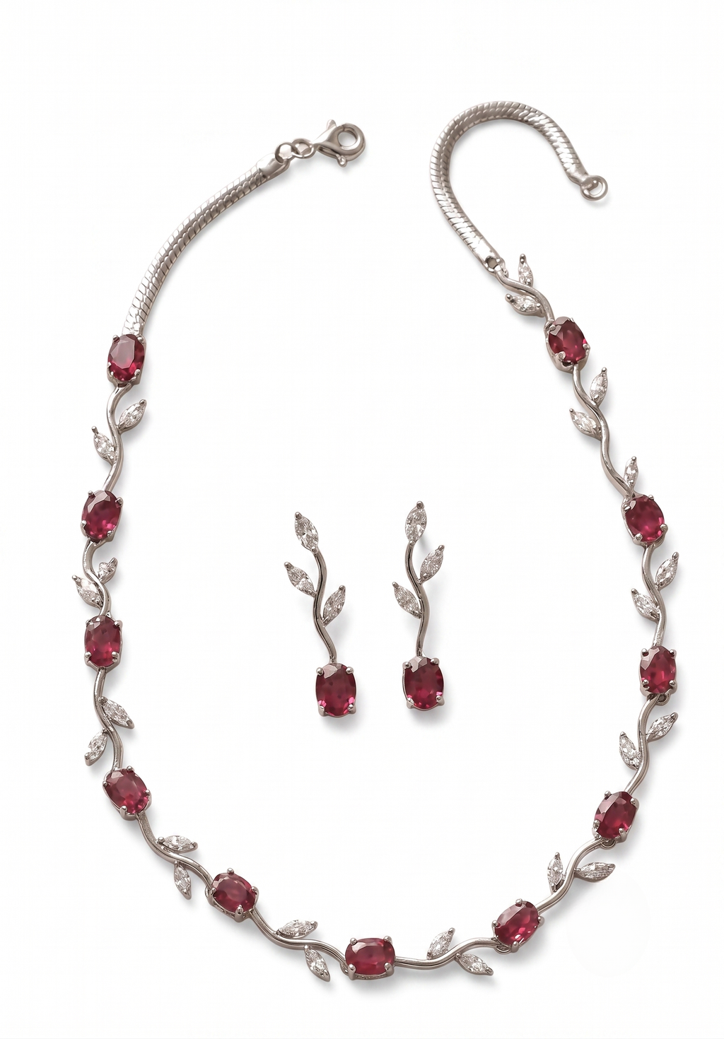 Tulip Pink Stone Silver Necklace & Earring Set