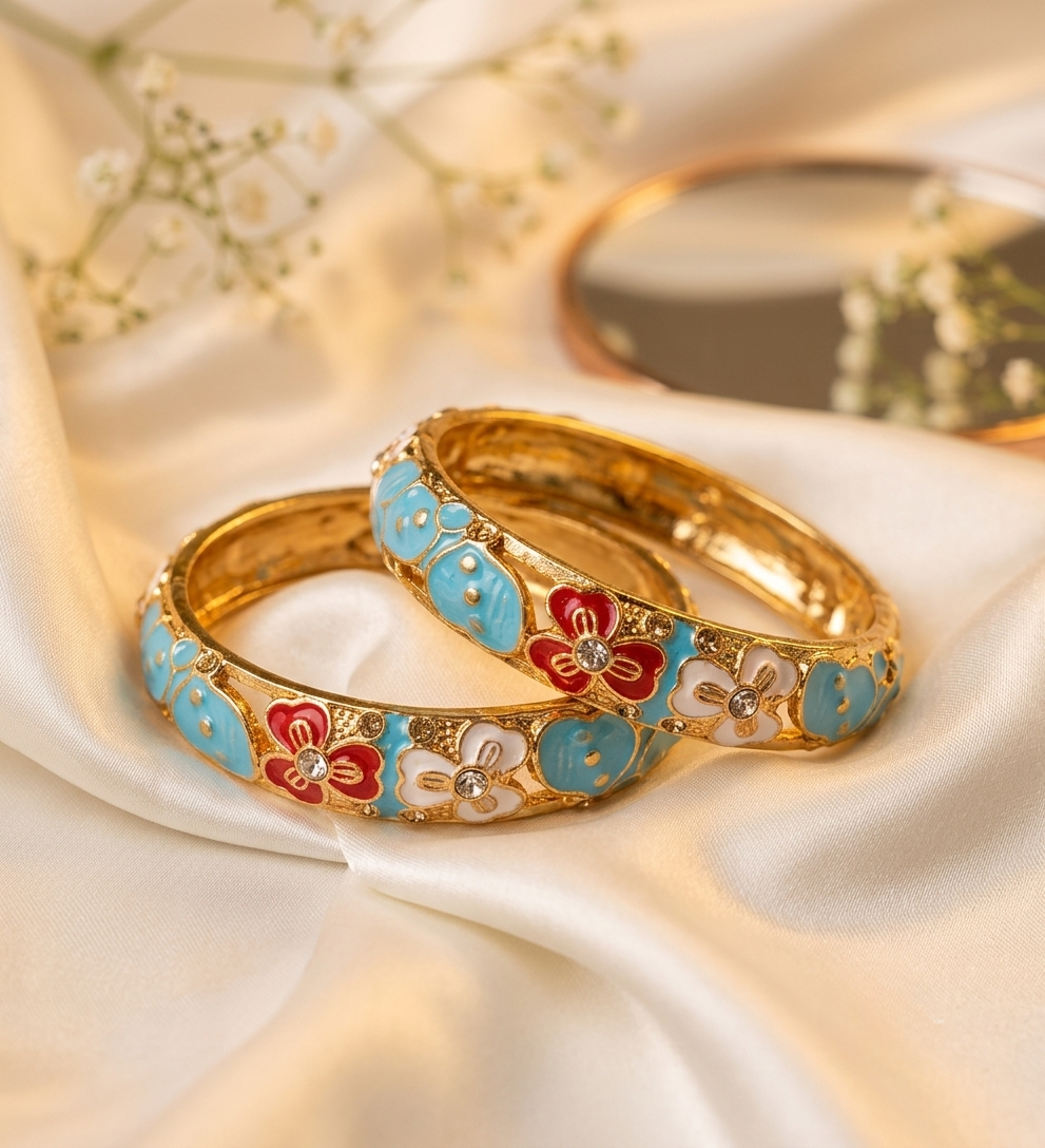 Turquoise Thick Meenakari Kada