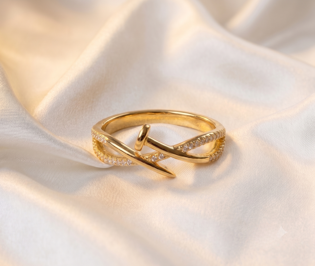 Gold CZ Cuff & Ring Combo Set