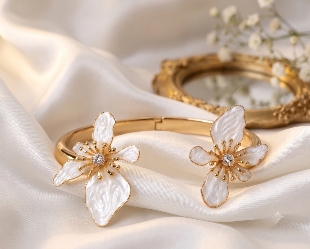 White Ivory Flower Arm Cuff Bracelet