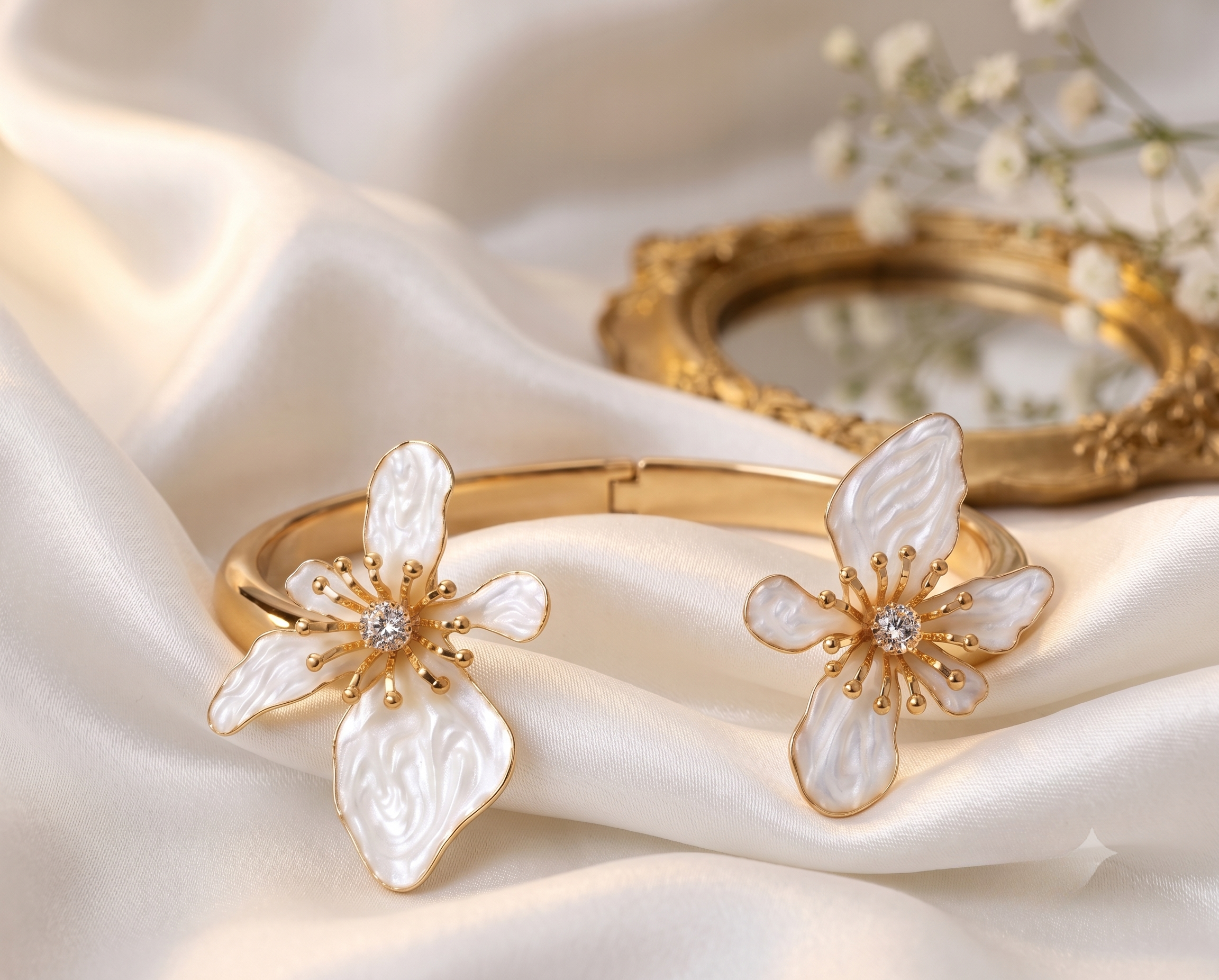 White Ivory Flower Arm Cuff Bracelet