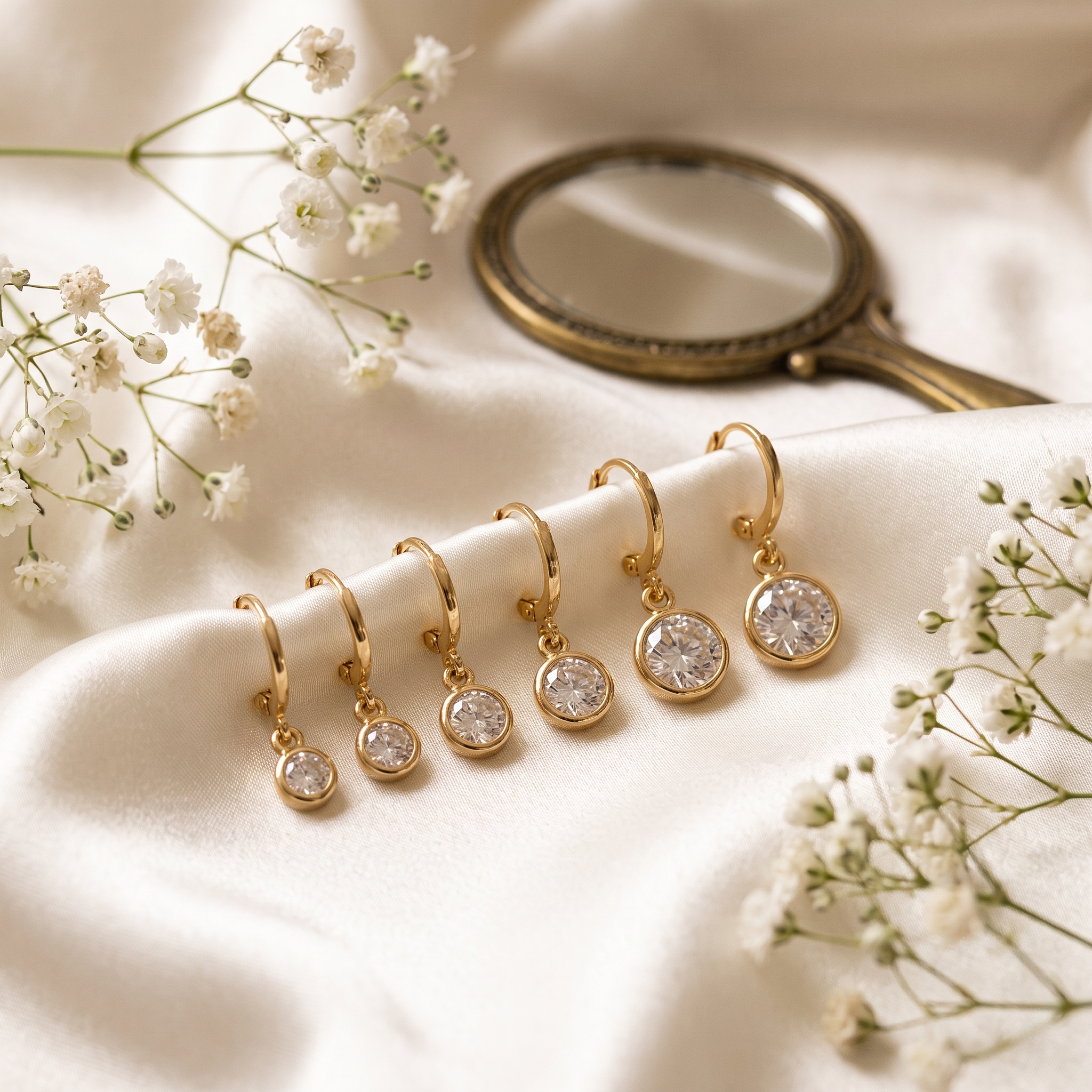 Dewdrop Trio (Circle) — Crystal Drop Huggie Hoops · Set of 3