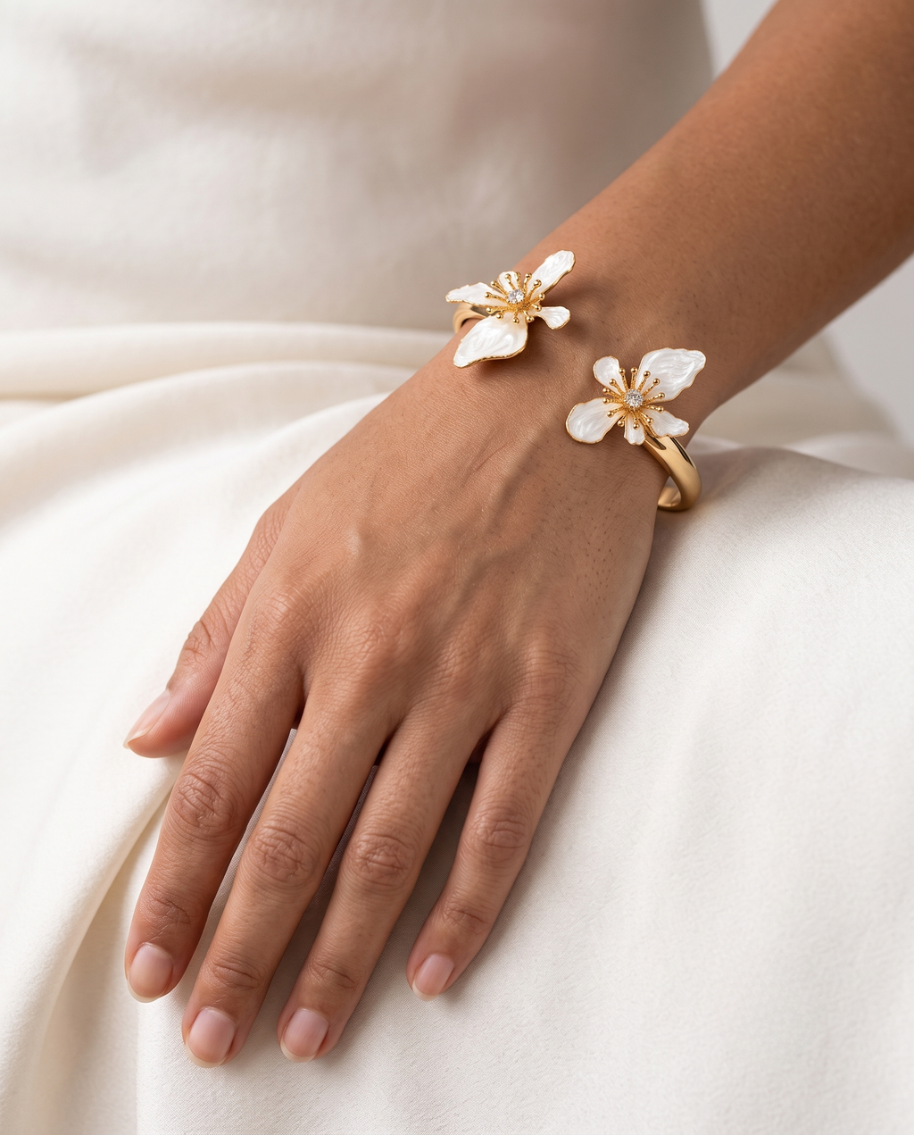 White Ivory Flower Arm Cuff Bracelet