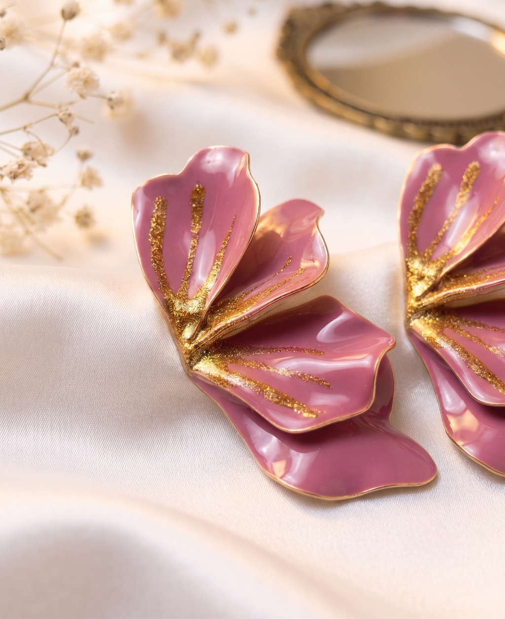Pink Glitter Petal Statement Earrings