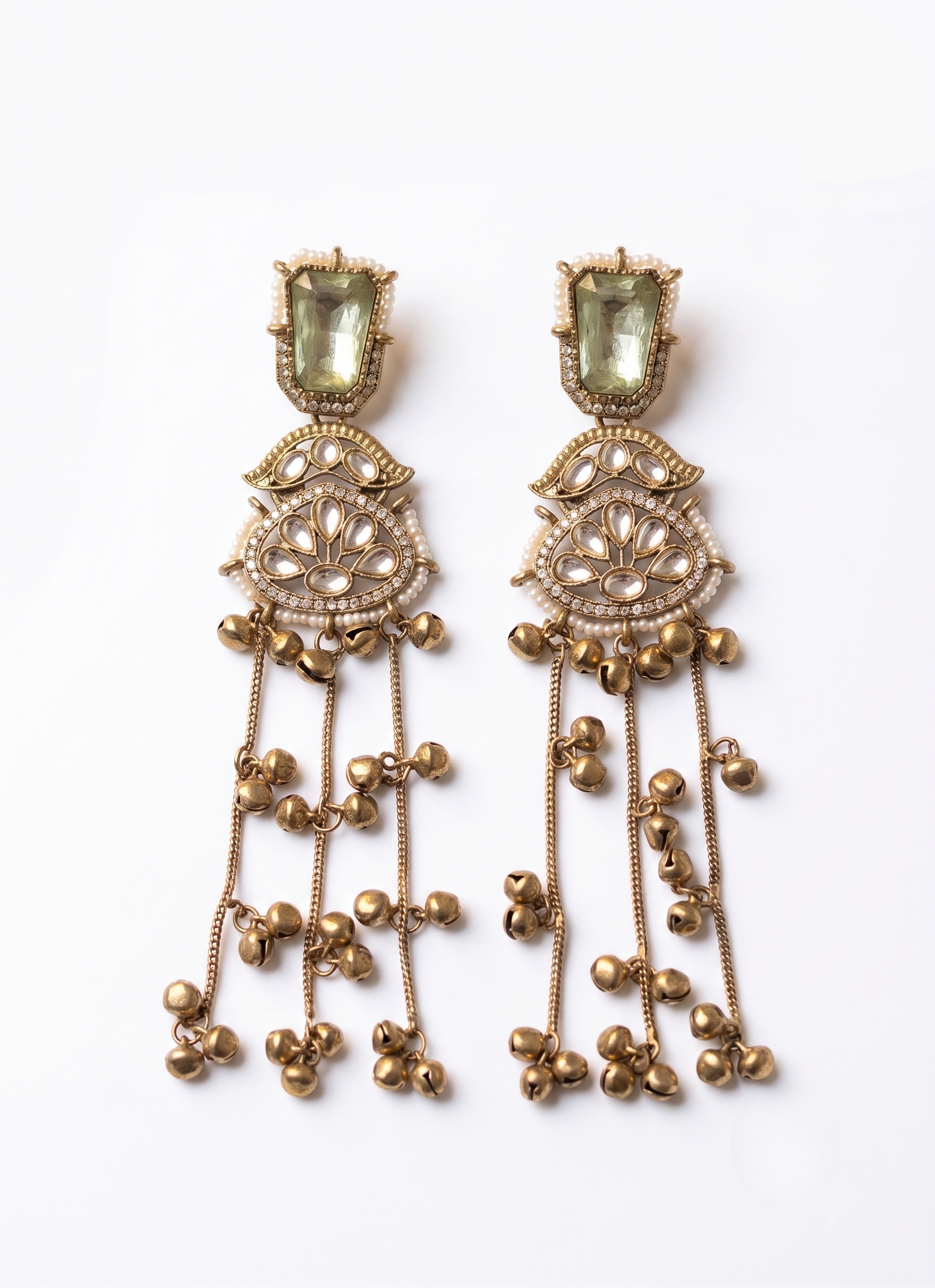 Mint Green Kundan Long Kashmiri Jhumki
