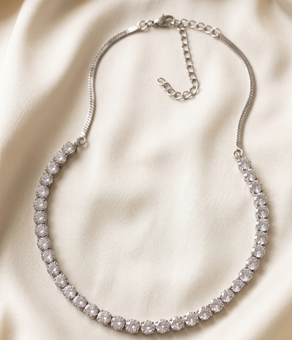 Silver CZ Choker Necklace & Earring Set