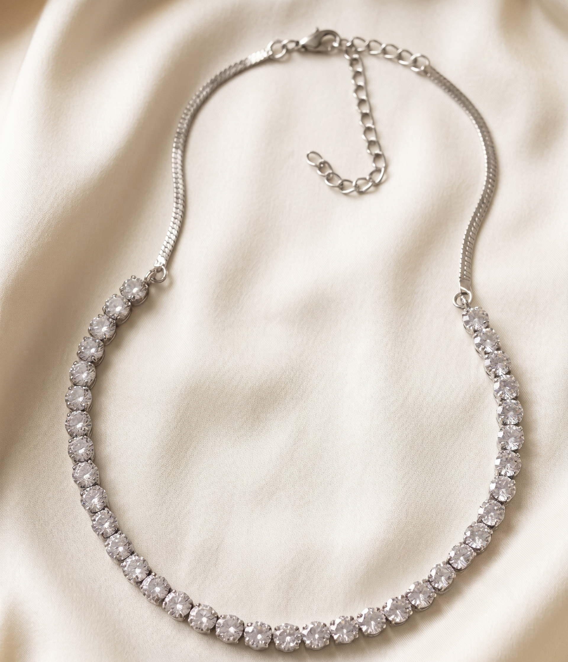 Silver CZ Choker Necklace & Earring Set