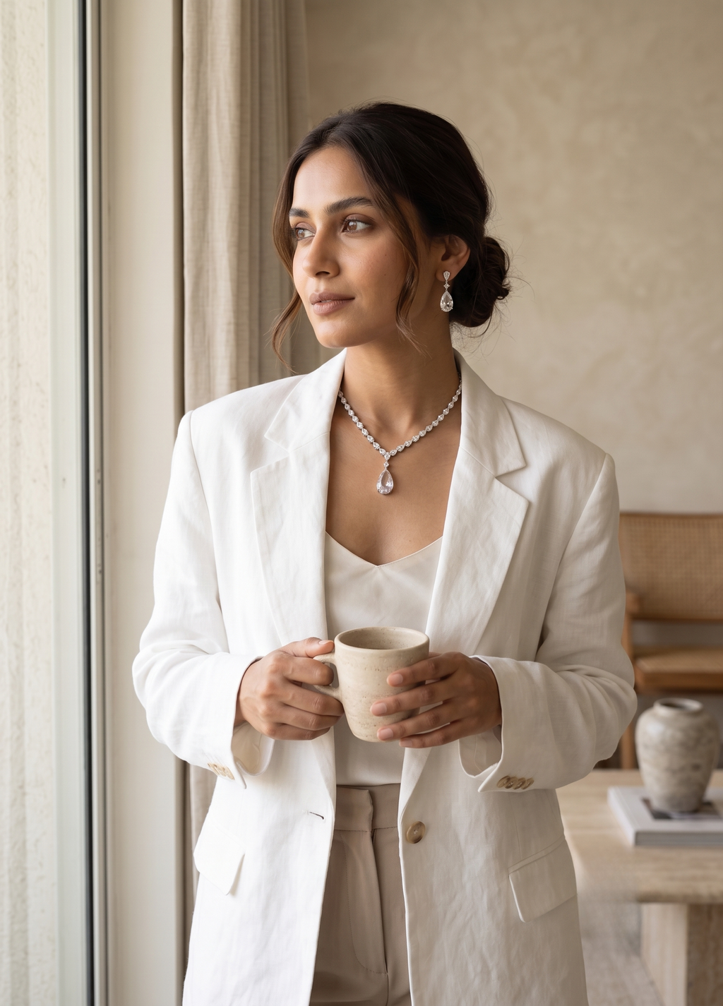 Clear Teardrop Pendant CZ Choker Set