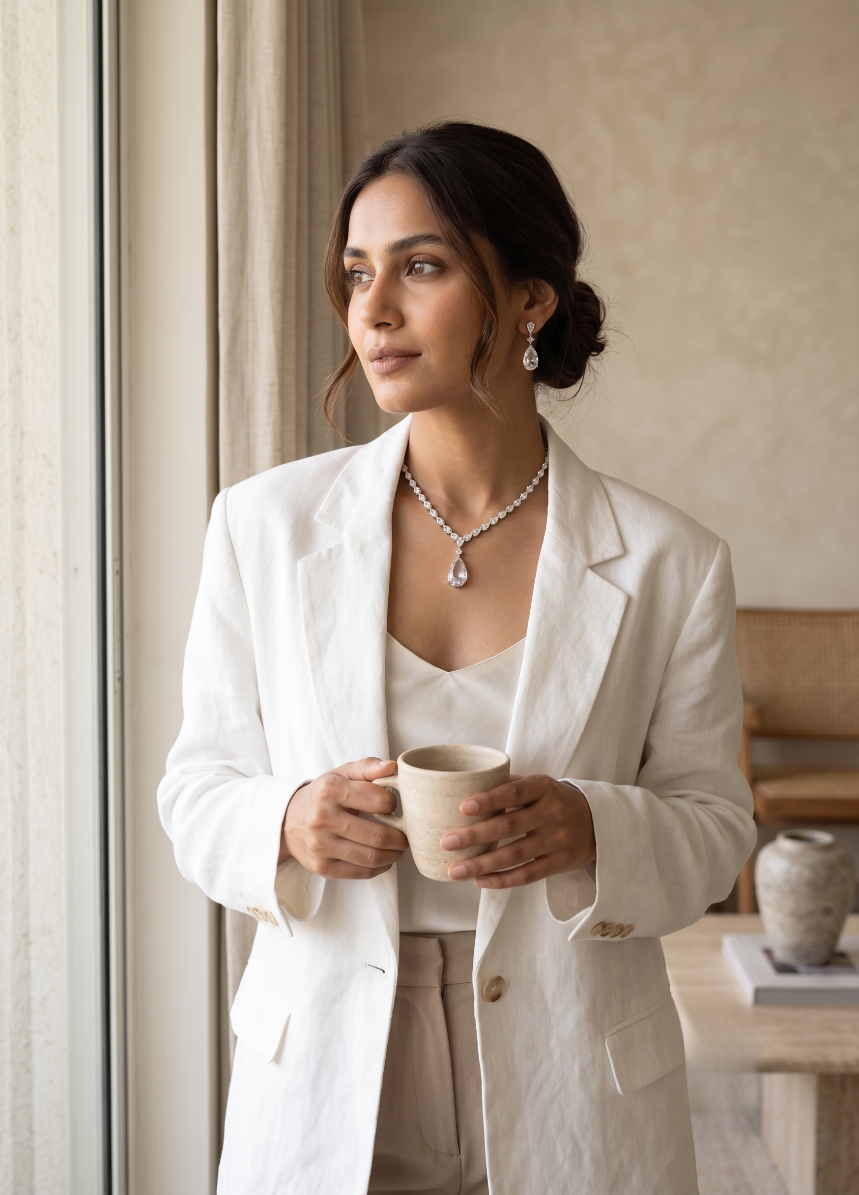 Clear Teardrop Pendant CZ Choker Set