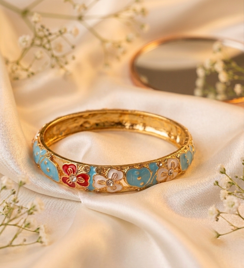 Turquoise Thick Meenakari Kada