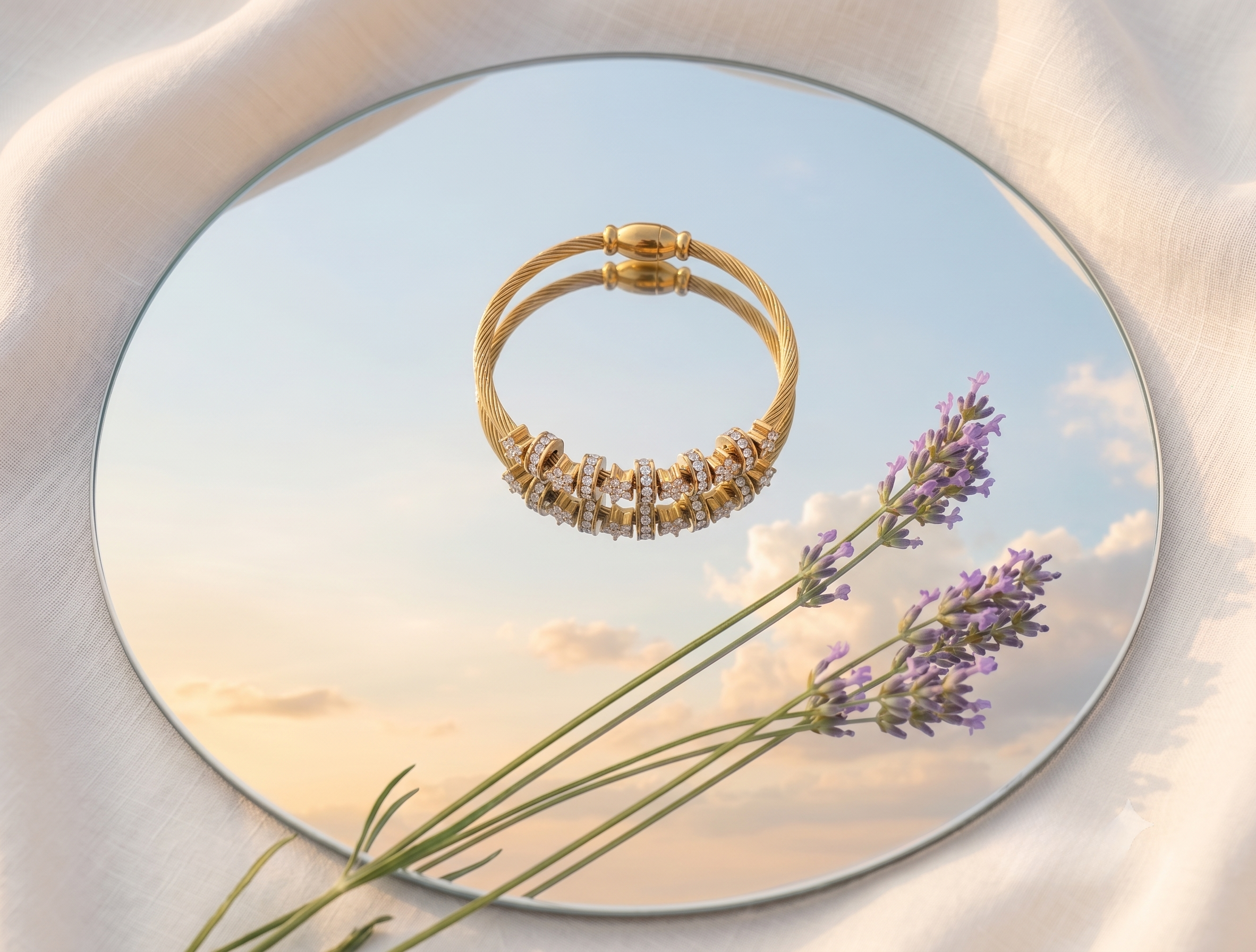 Golden Diamond CZ Cable Cuff Bracelet