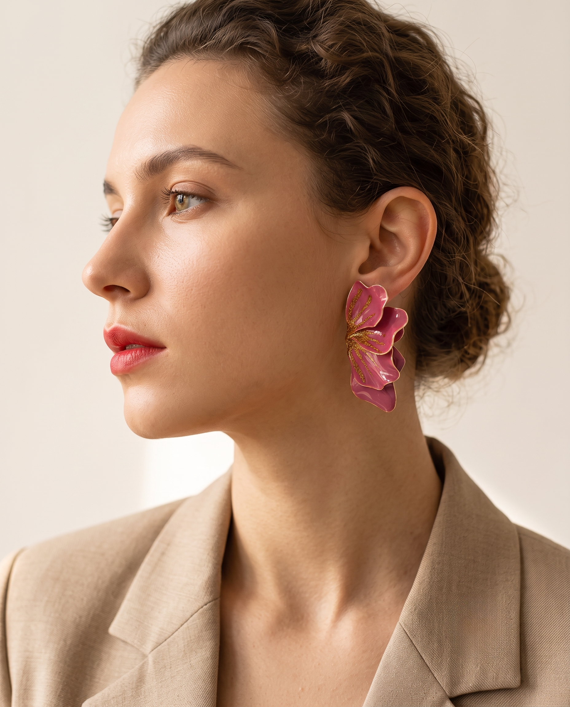 Pink Glitter Petal Statement Earrings