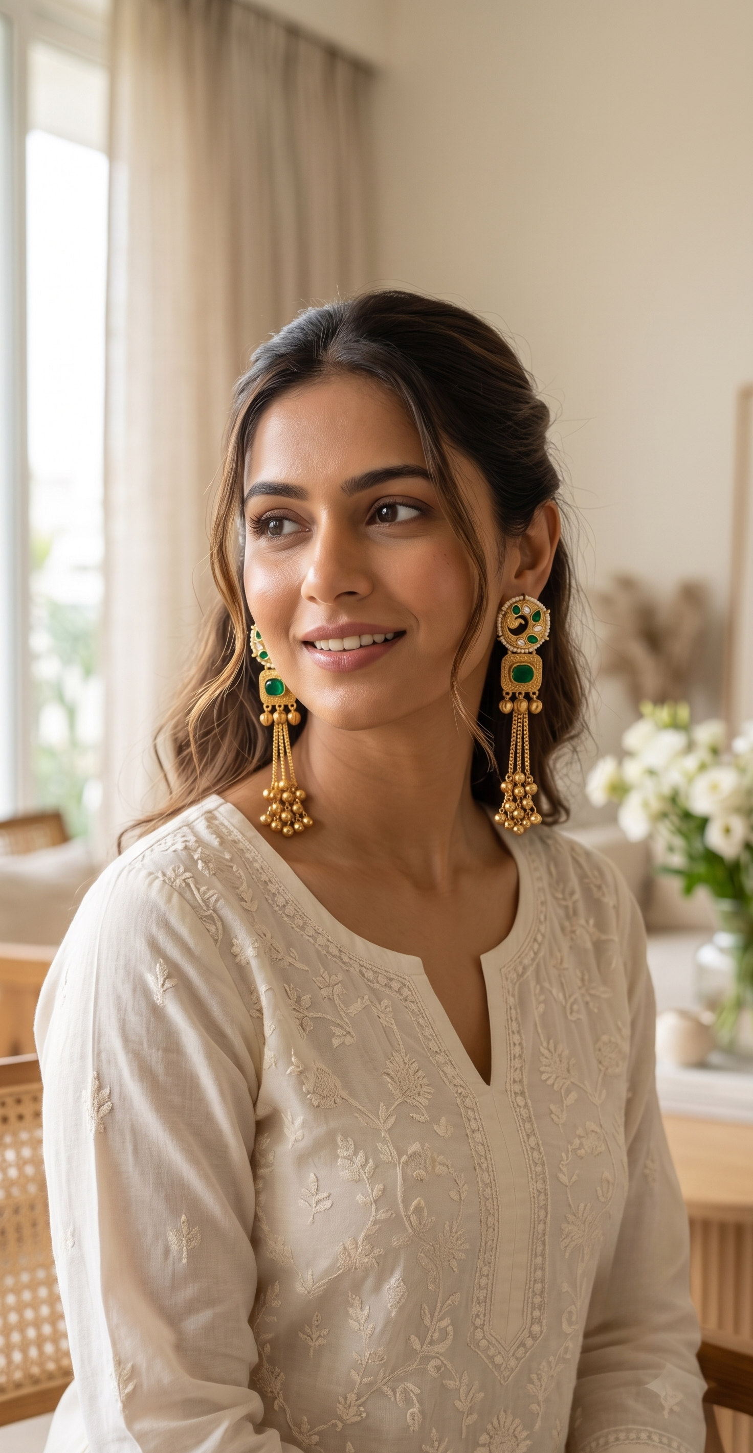 Green Kundan Long Gold-tone Jhumki