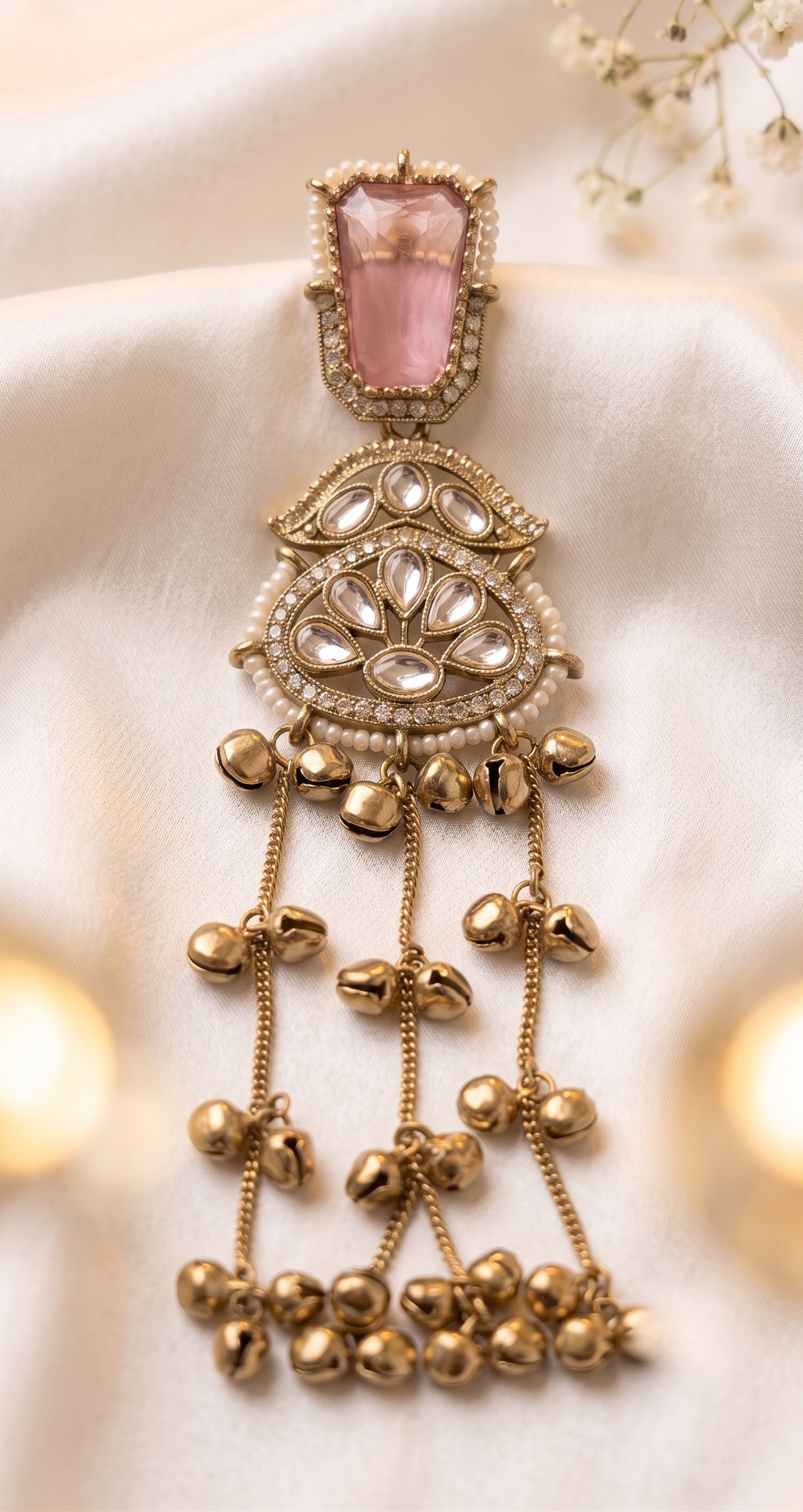 Peach Kundan Long Kashmiri Jhumki