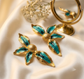 Teal Enamel Floral Statement Earrings