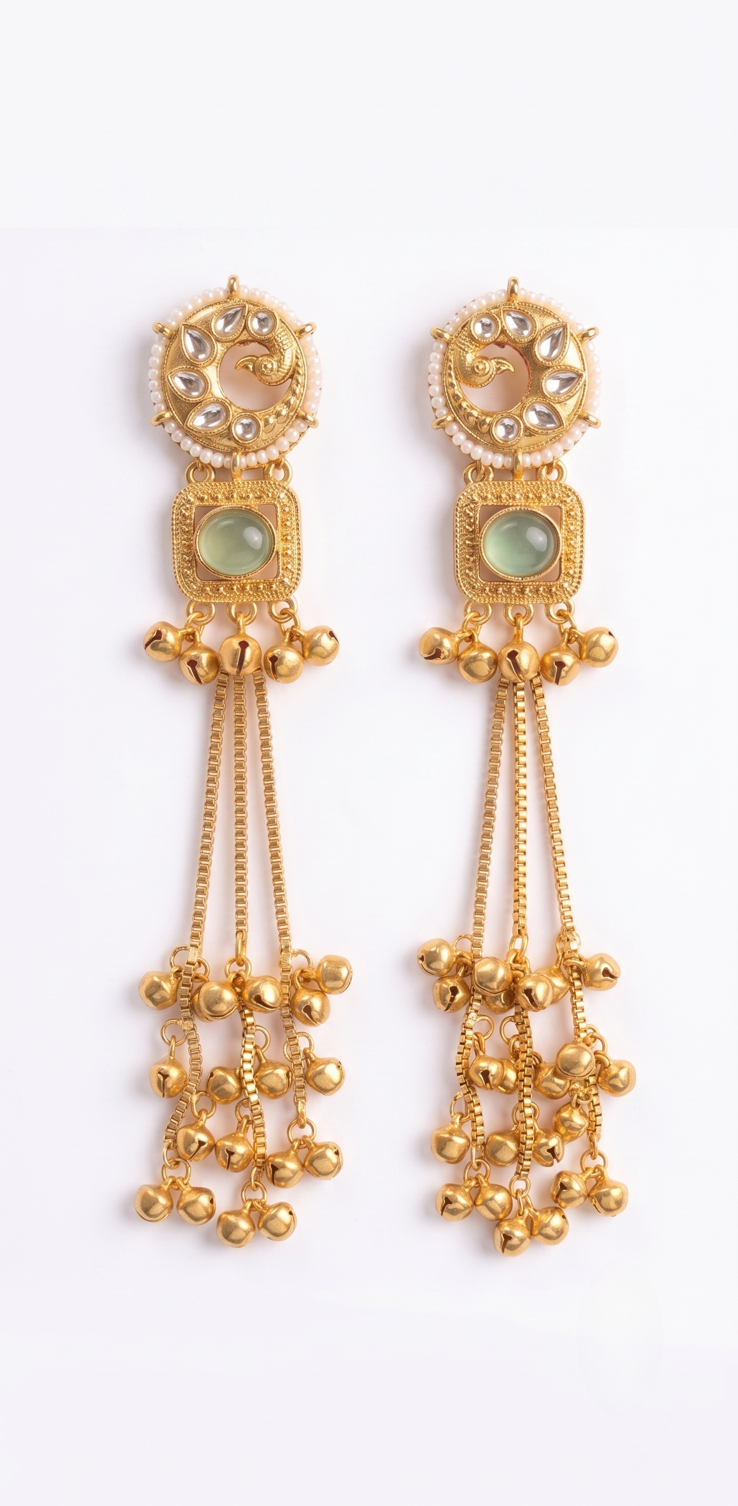 Mint Green Kundan Long Gold-tone Jhumki