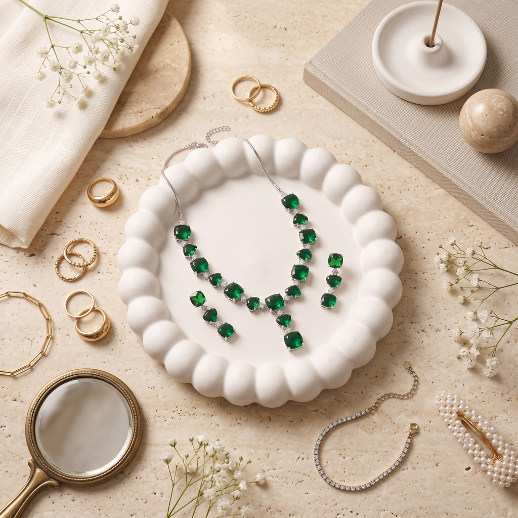 Green with Envy — Emerald Crystal Statement Necklace & Earring Set