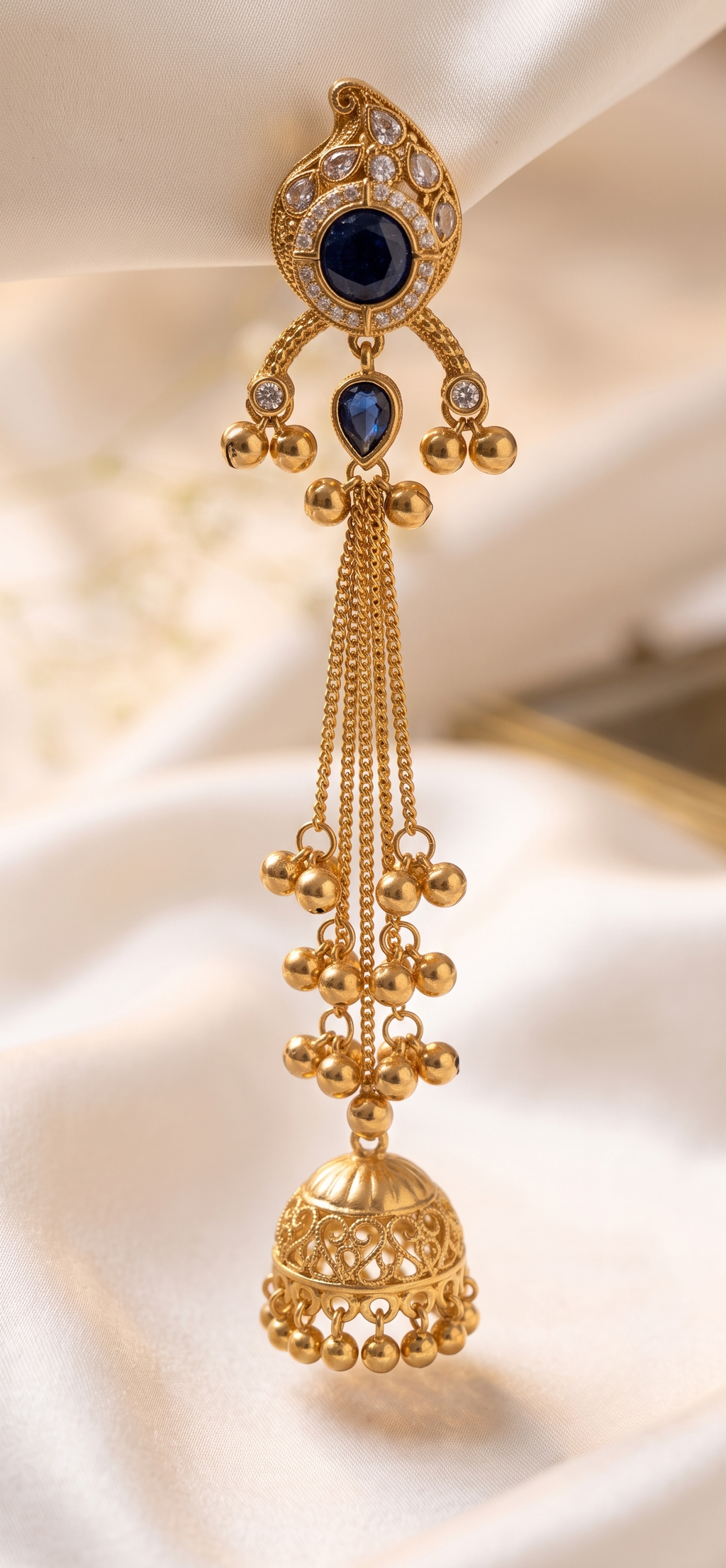 Navy Blue Kundan Long Gold-tone Jhumki