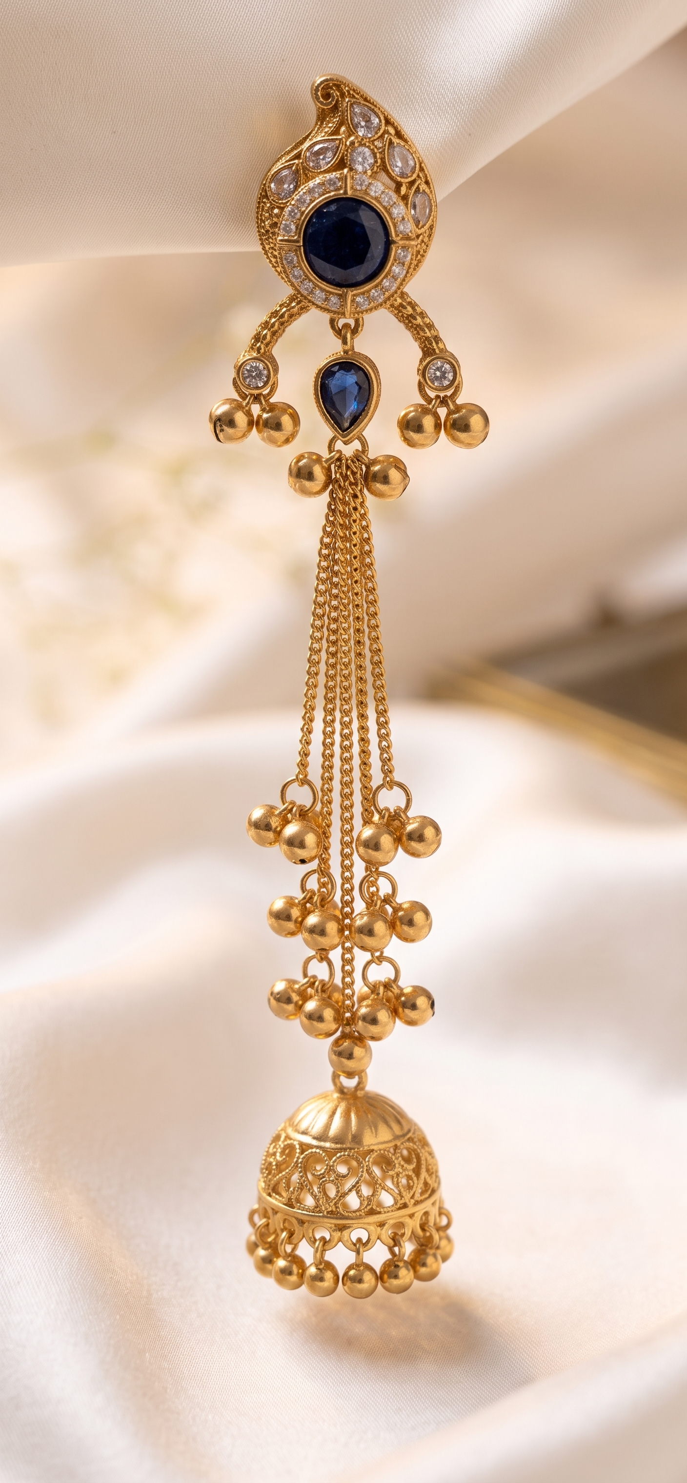 Navy Blue Kundan Long Gold-tone Jhumki