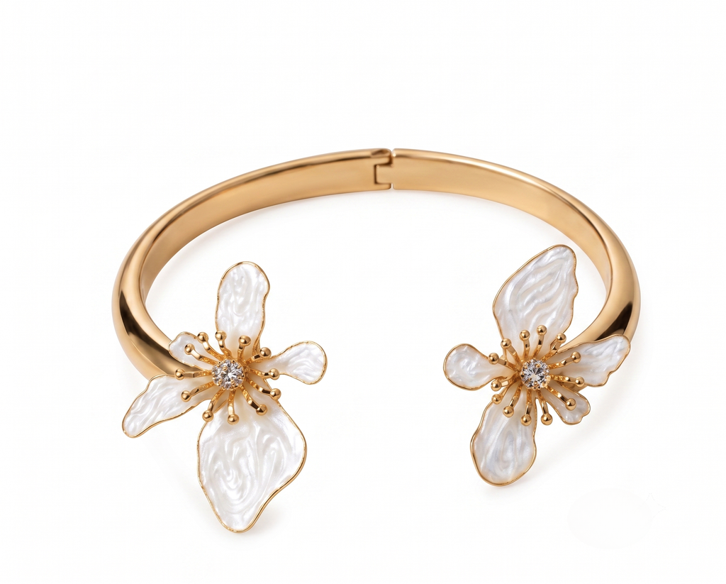 White Ivory Flower Arm Cuff Bracelet