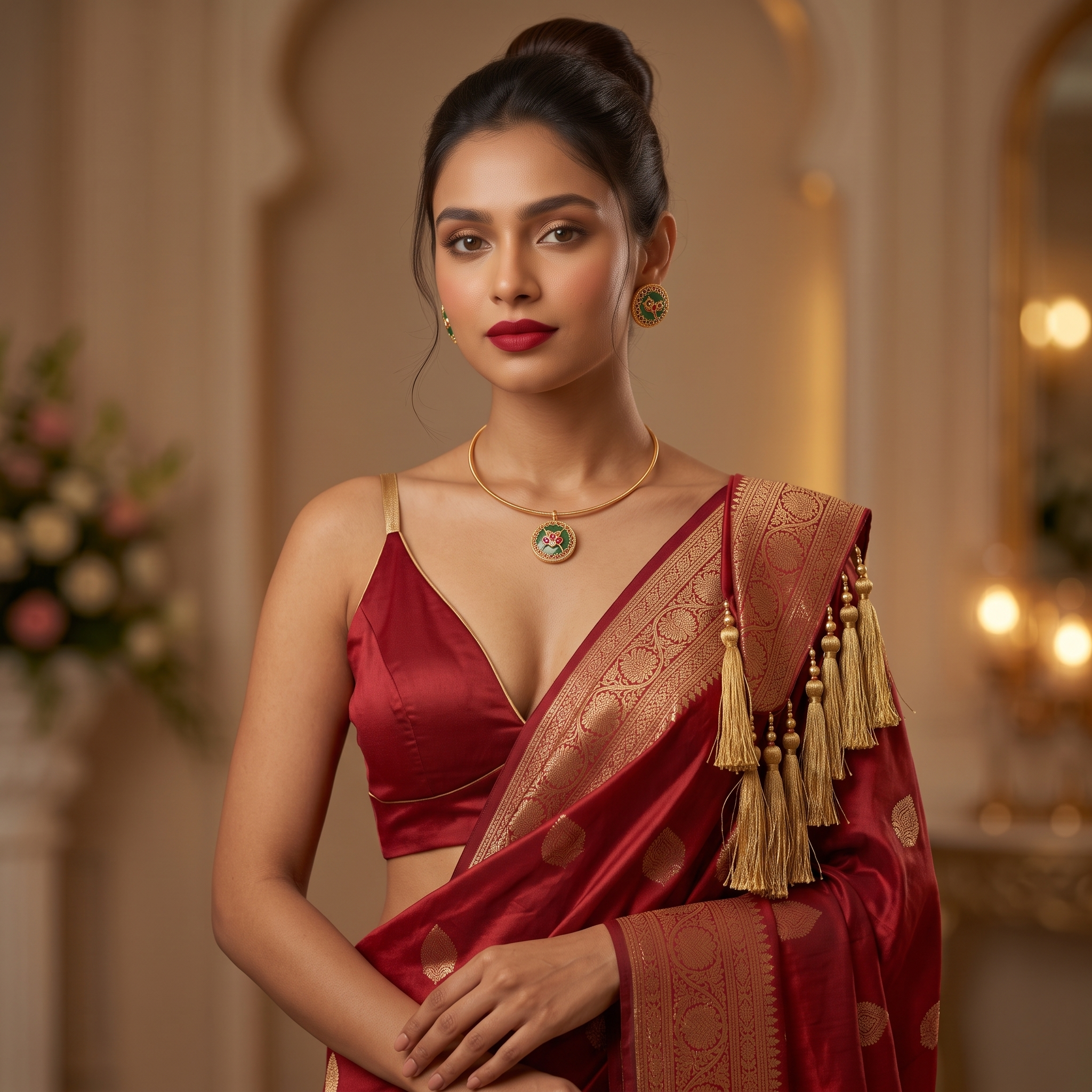 Emerald Lotus Meenakari Hasli & Earring Set
