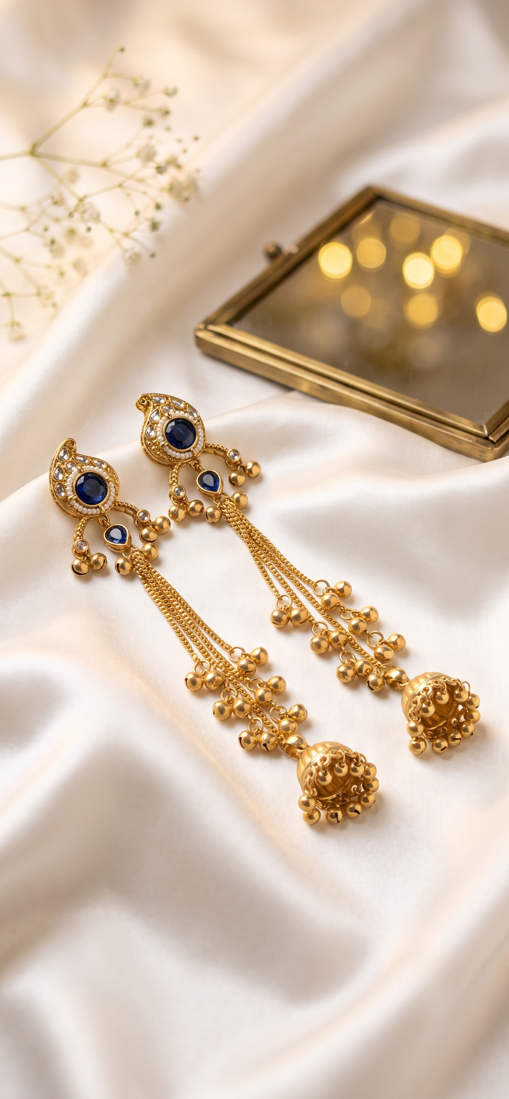 Navy Blue Kundan Long Gold-tone Jhumki