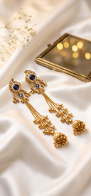 Navy Blue Kundan Long Gold-tone Jhumki
