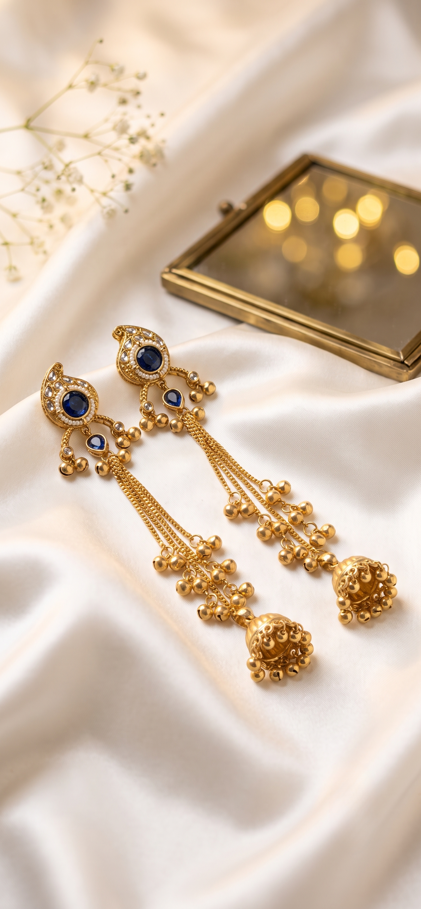 Navy Blue Kundan Long Gold-tone Jhumki