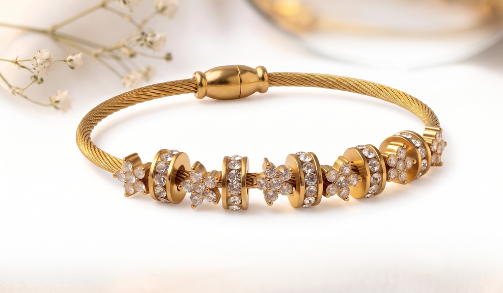 Golden Diamond CZ Cable Cuff Bracelet