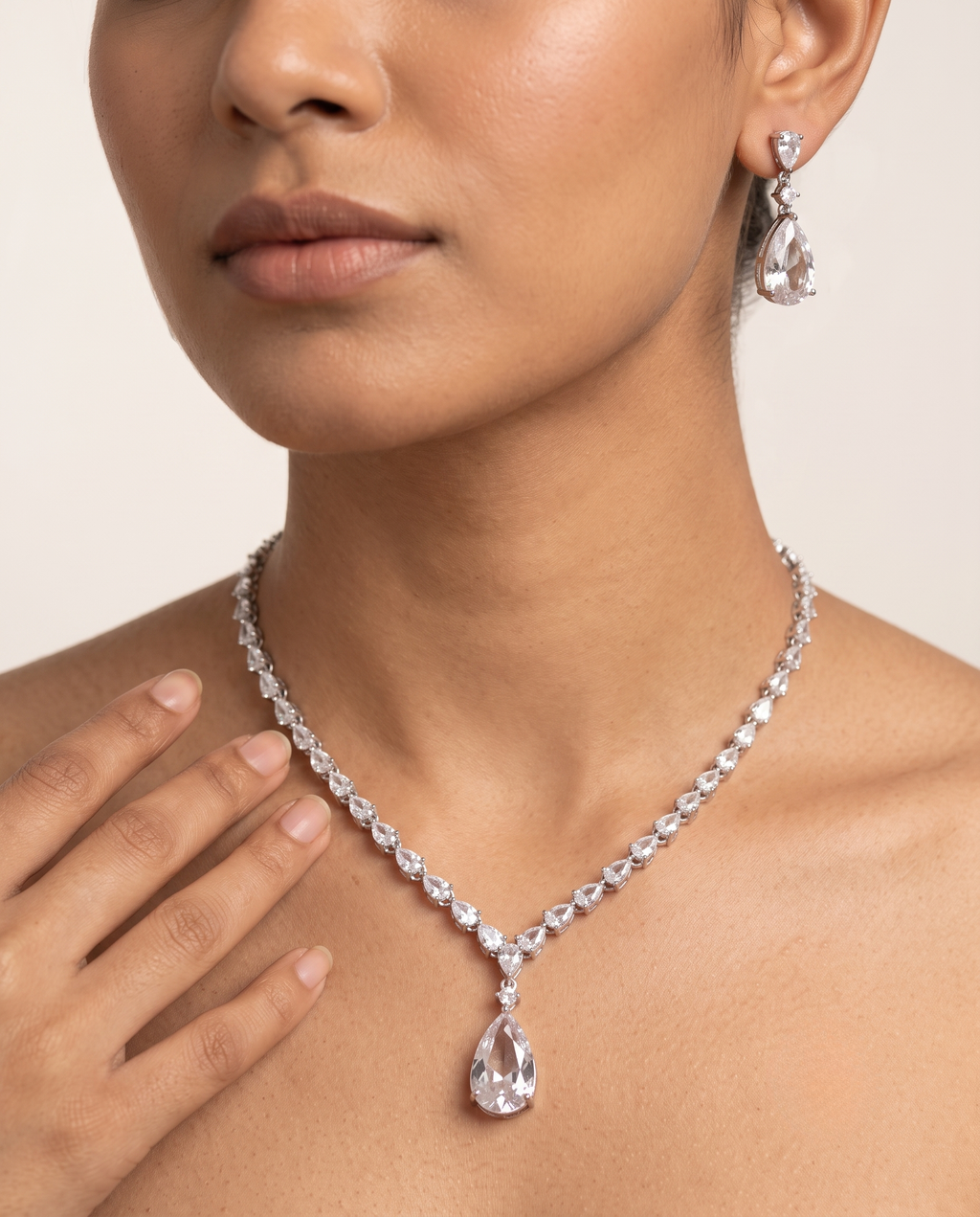 Clear Teardrop Pendant CZ Choker Set