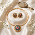 Emerald Lotus Meenakari Hasli & Earring Set